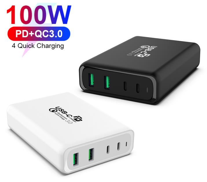 100W four-port double PD and double QC high-power desktop quick charger is suitable for quick charging of laptop computer and mobile phone