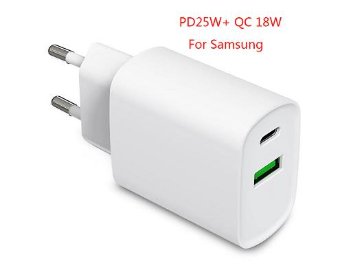 25W quick charging PD+QC dual port charger certified with CE ROHS 